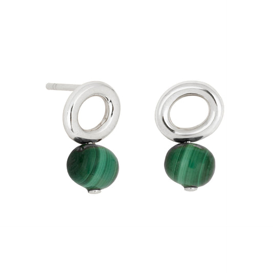 Malachite Silver Halo Earring