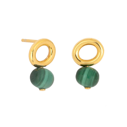 Malachite Gold Halo Earring