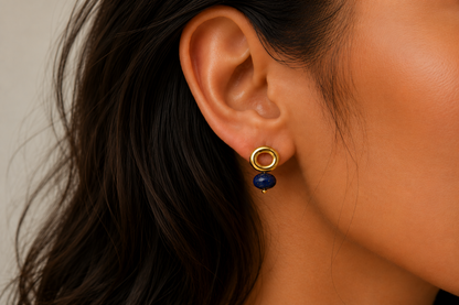 Lapis Gold Halo Earring