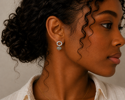 Labradorite Silver Halo Earring