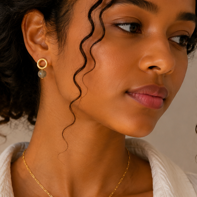 Labradorite Gold Halo Earring