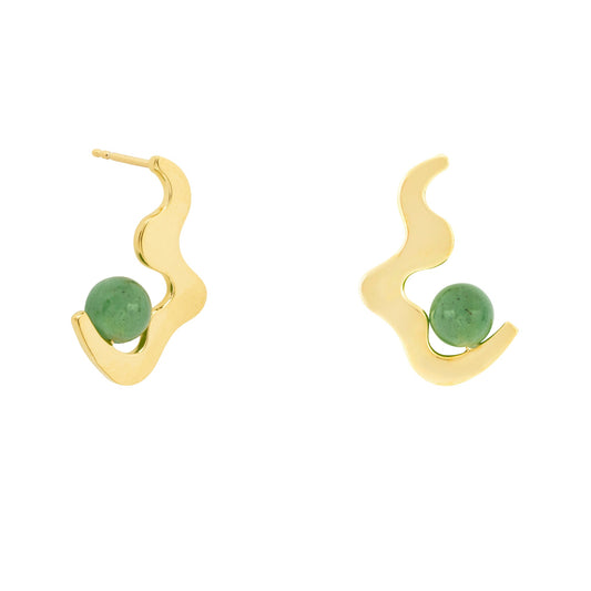 Aventurine Wave Drop Stud Earrings Gold