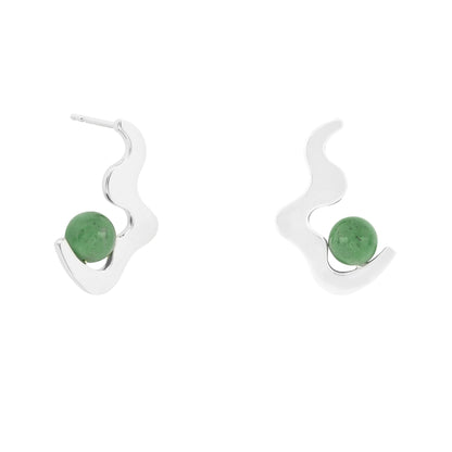 Aventurine Wave Drop Stud Earrings Silver